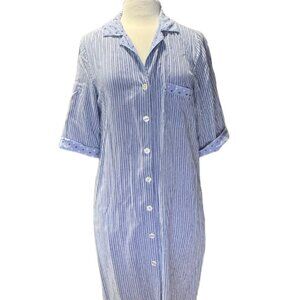 Izzy & Toby Blue White Stripe Button Front Nightshirt Sleep Dress Soft Medium